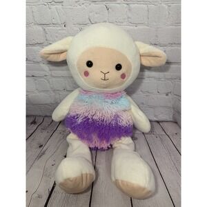 Hugfun plush sheep lamb 21" white pastel stripes Easter toy purple pink blue